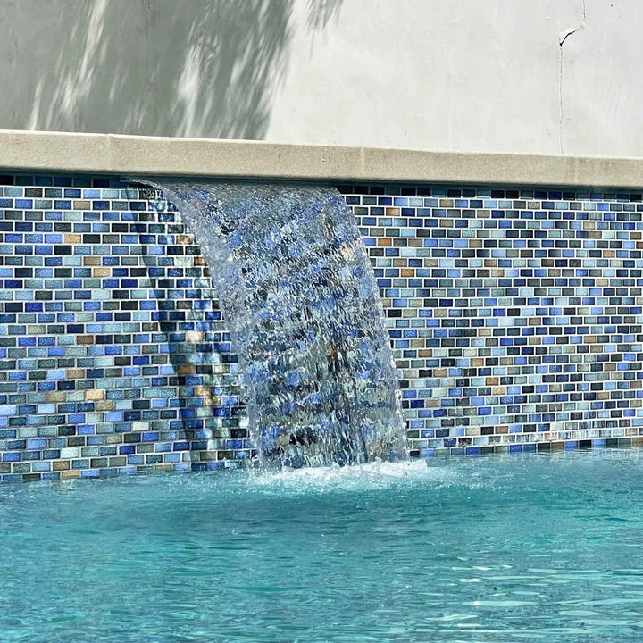 Autumn Blue 1x2 Pool Tile Water Feature and Raised Wall