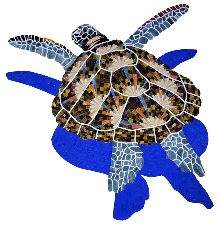 Loggerhead Turtle with Shadow Glass Pool Mosaic