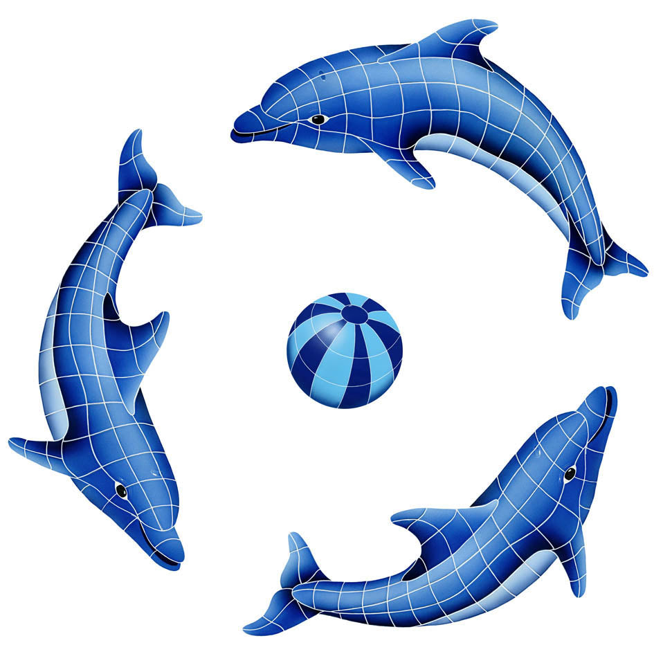 Dolphin Group with Blue Beach Ball Swimming Pool Mosaics