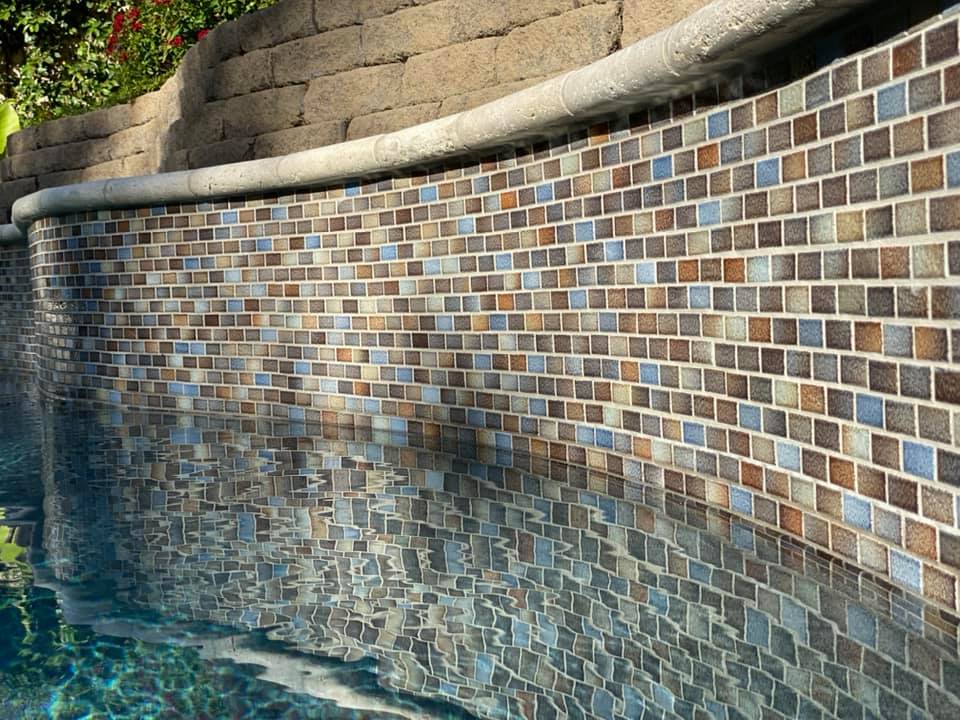 Tahoe 1x2 Porcelain Pool Tile Installed on Raised Wall