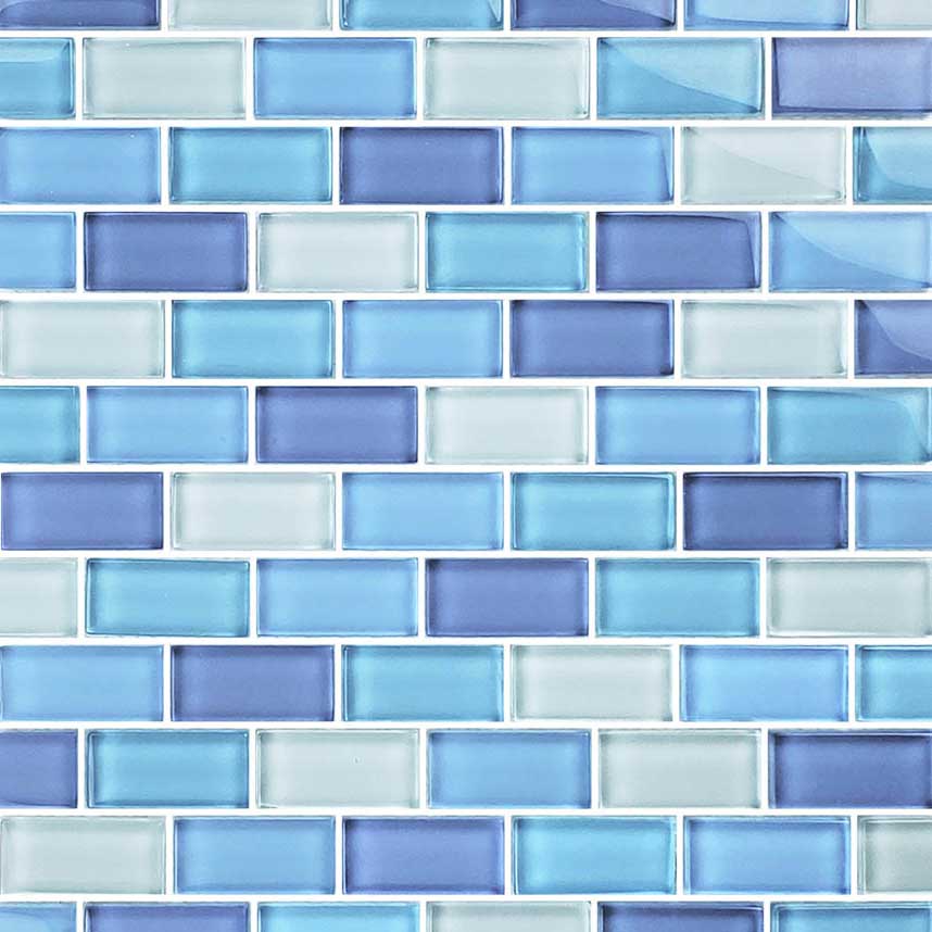 Glass Pool Mosaic Tile Blue Blend 1x2