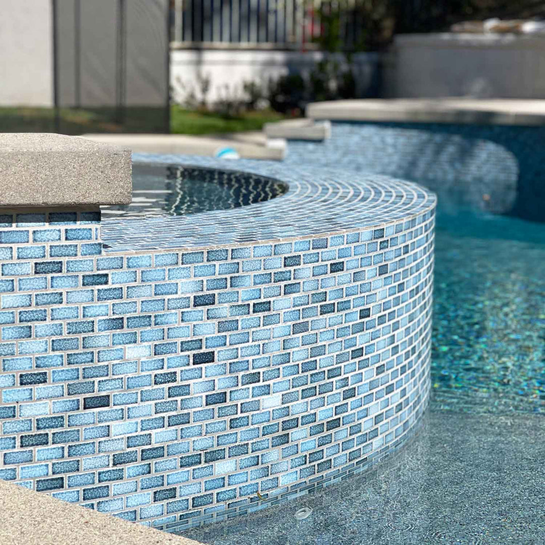 Aqua Blue 1x2 Pool Tile Around the Pool and Spa