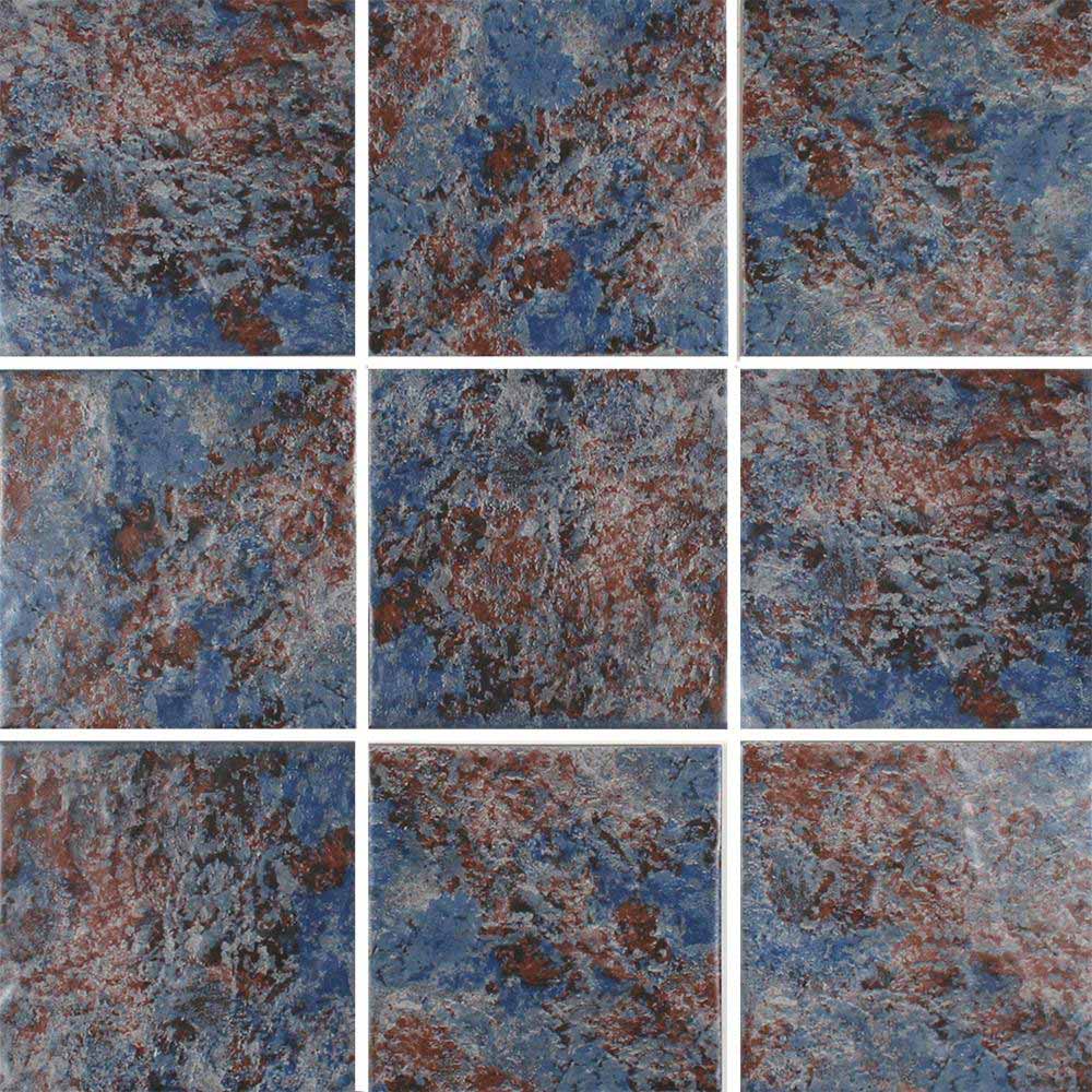 Nine 6x6 tiles with a blue and brown pattern