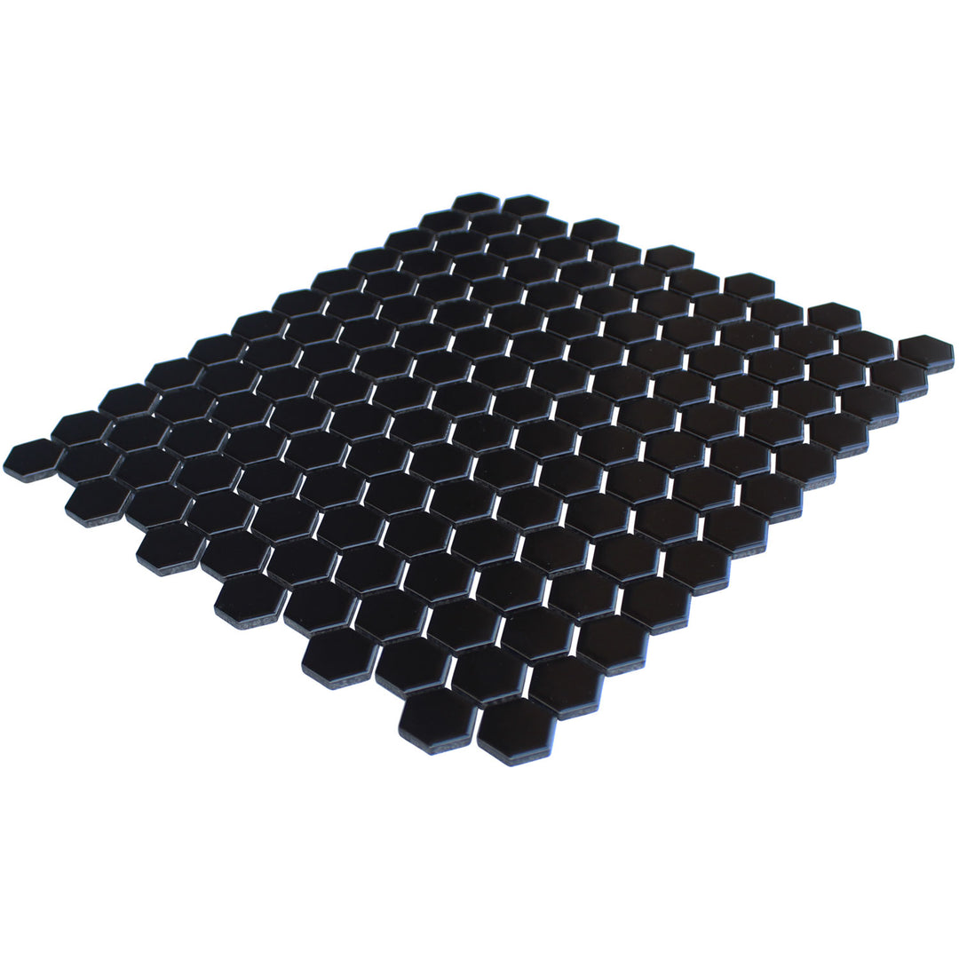 Black Matte HEX 1x1 Porcelain Pool Tile