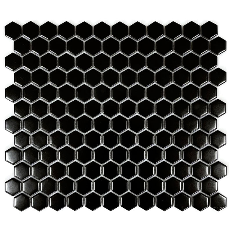Black Matte Hexagon 1x1 Porcelain Pool Tile