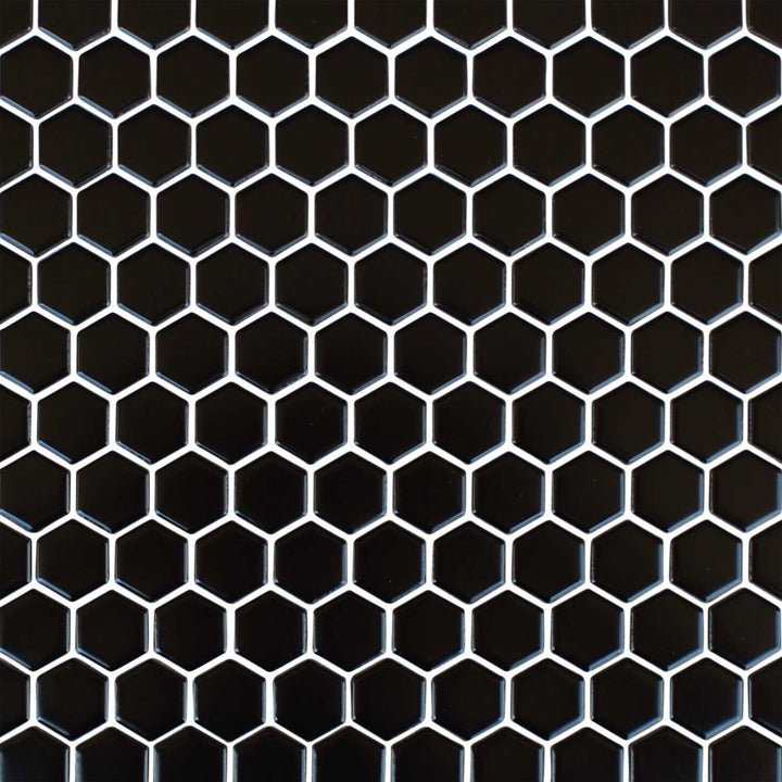 Black Matte Hexagon 1x1 Porcelain Waterline Tiles