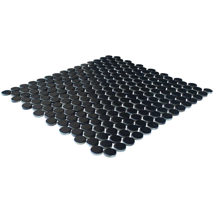 Black Matte Penny Round Porcelain Tile Mosaics for Backsplash