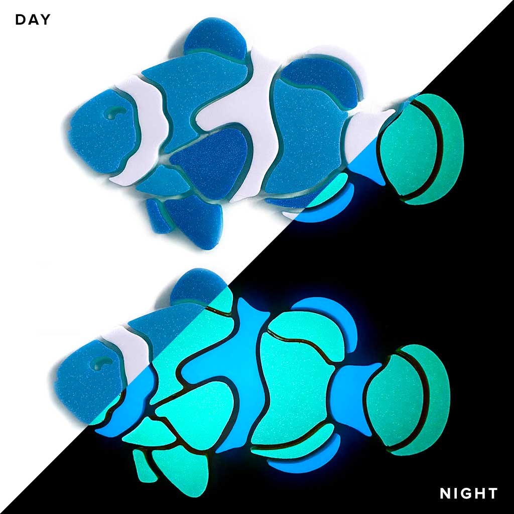 Blue Clownfish 2 Pack Facing Left Daytime Nighttime Glow in the Dark Mosaics
