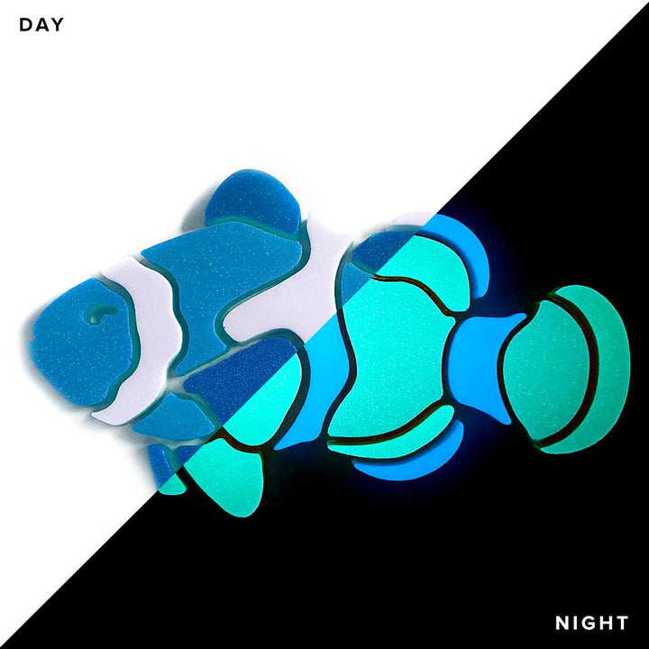 Blue Clownfish Facing Left Daytime Night Time Glow in the Dark Mosaics