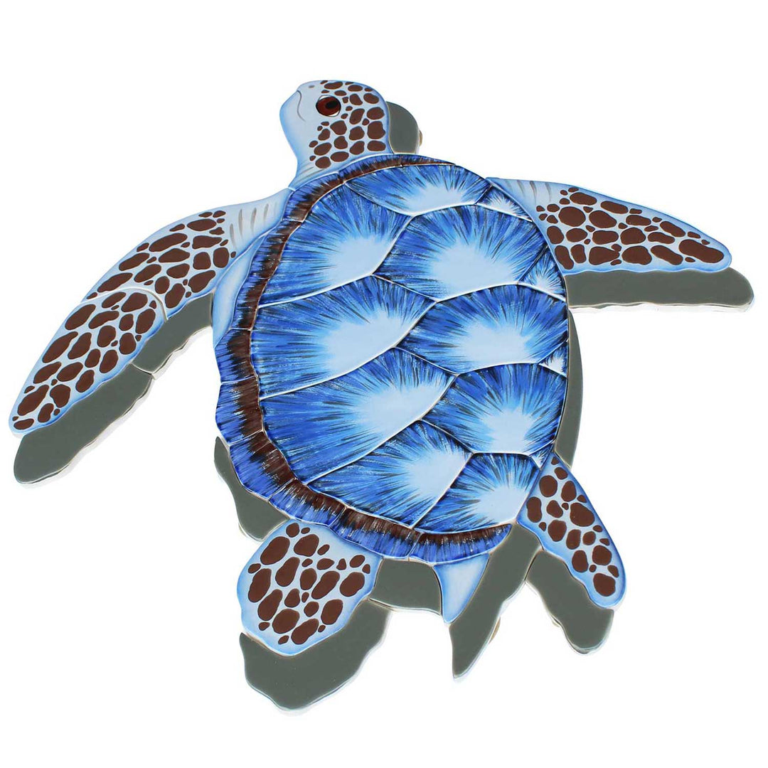 Blue Sea Turtle Swimming Up with Shadow 20x20 Pool Mosaic.jpg