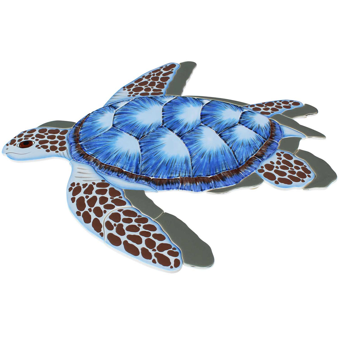 Blue Sea Turtle with Shadow Sideways 20x20 Pool Mosaic