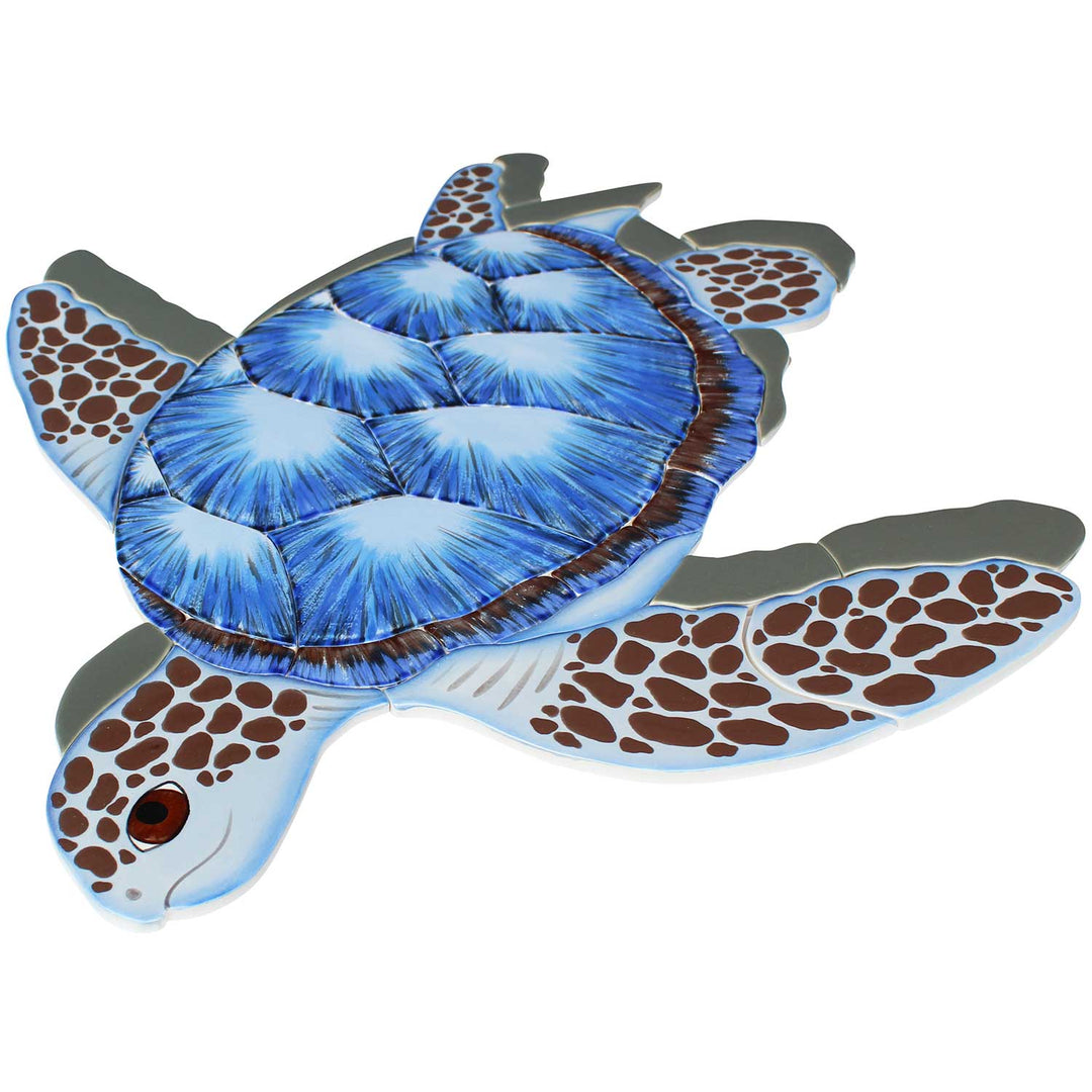 Blue Sea Turtle with Swimming Down 20x20 Pool Mosaic