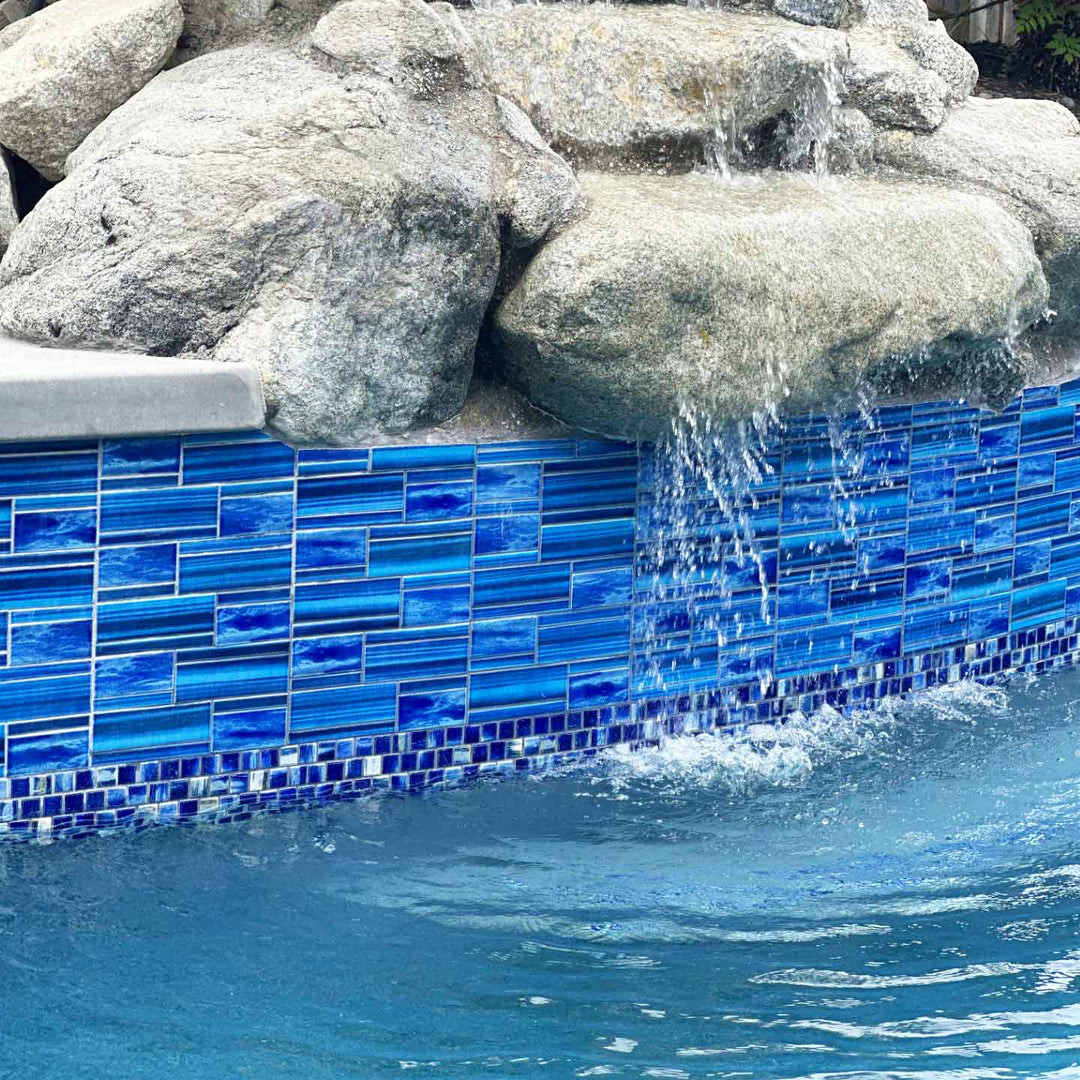 Blue Skyline Linear Tile on Swimming Pool Wall