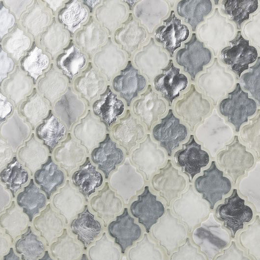 Blue White Arabesque Multi Finish Shower Tiles on Wall