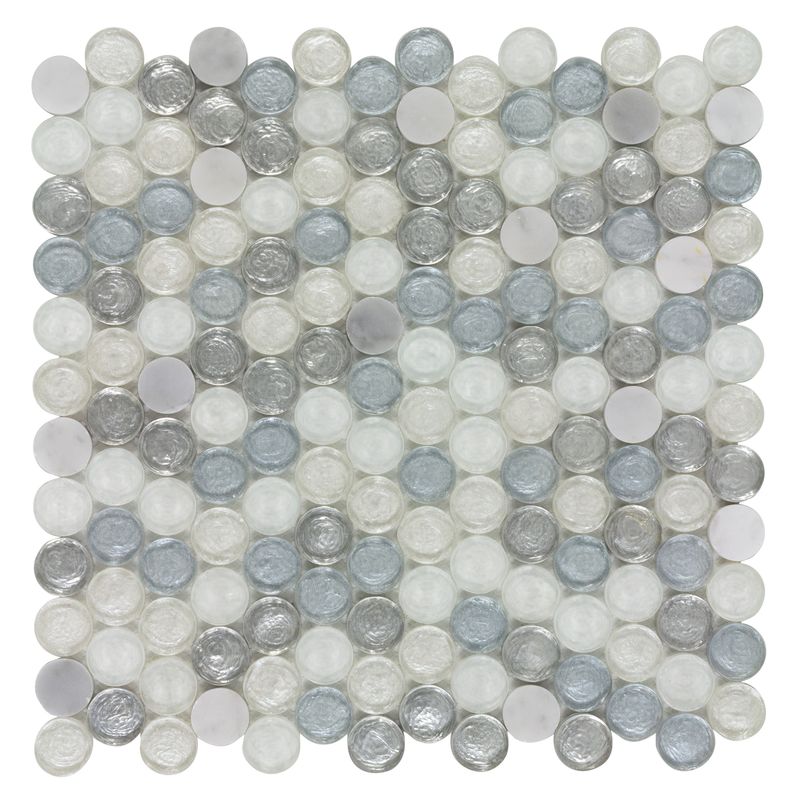 Blue White Penny Round Multi Finish Backsplash Shower Tile