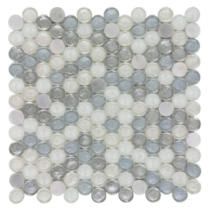 Blue White Penny Round Multi Finish Backsplash Shower Tile