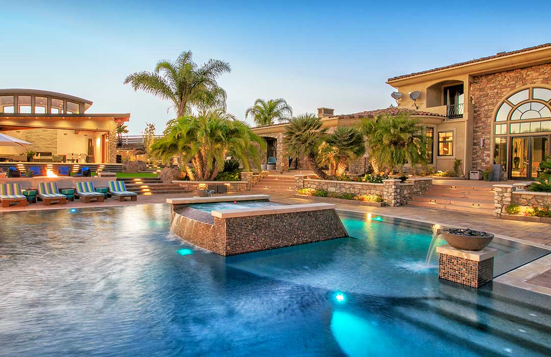 Bronze Porcelain Tile on Swimming Pool with Aqua Colored Water