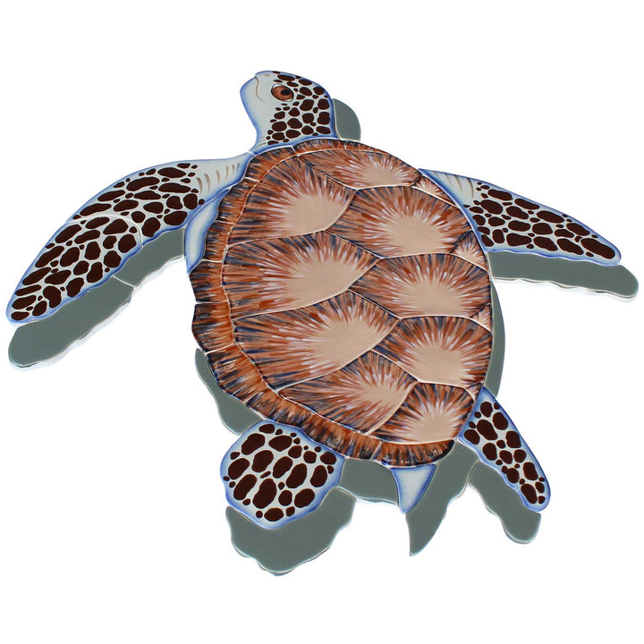 Brown Sea Turtle Swimming Away with Shadow 20x20 Pool Mosaic