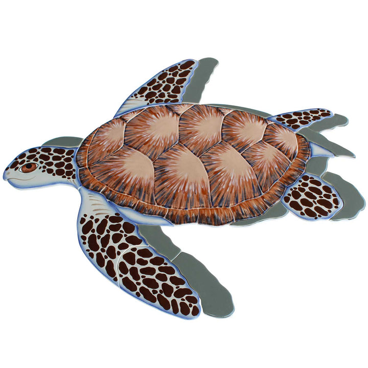 Brown Sea Turtle with Shadow Sideways 20x20 Pool Mosaic