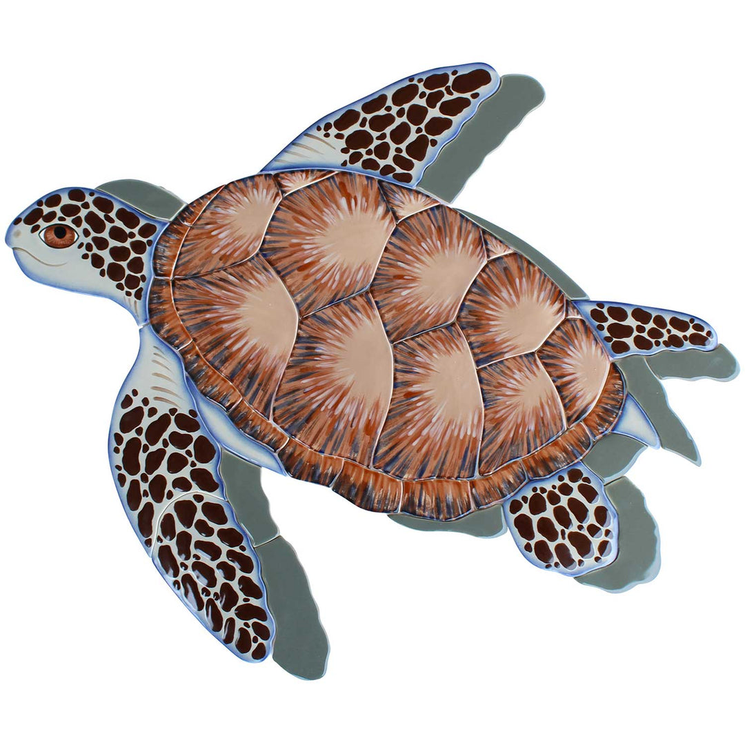 Brown Sea Turtle with Swimming Down 20x20 Pool Mosaic