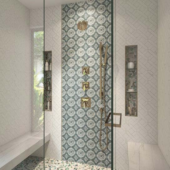 Catina Cream Assorted Angles Natural Stone Tile Side Shower Wall