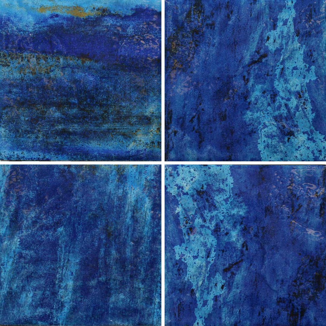 Four 6x6 square tiles with textured blue patterns