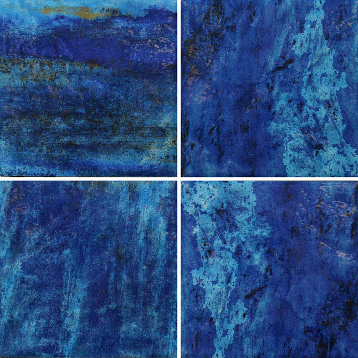 Four 6x6 square tiles with textured blue patterns