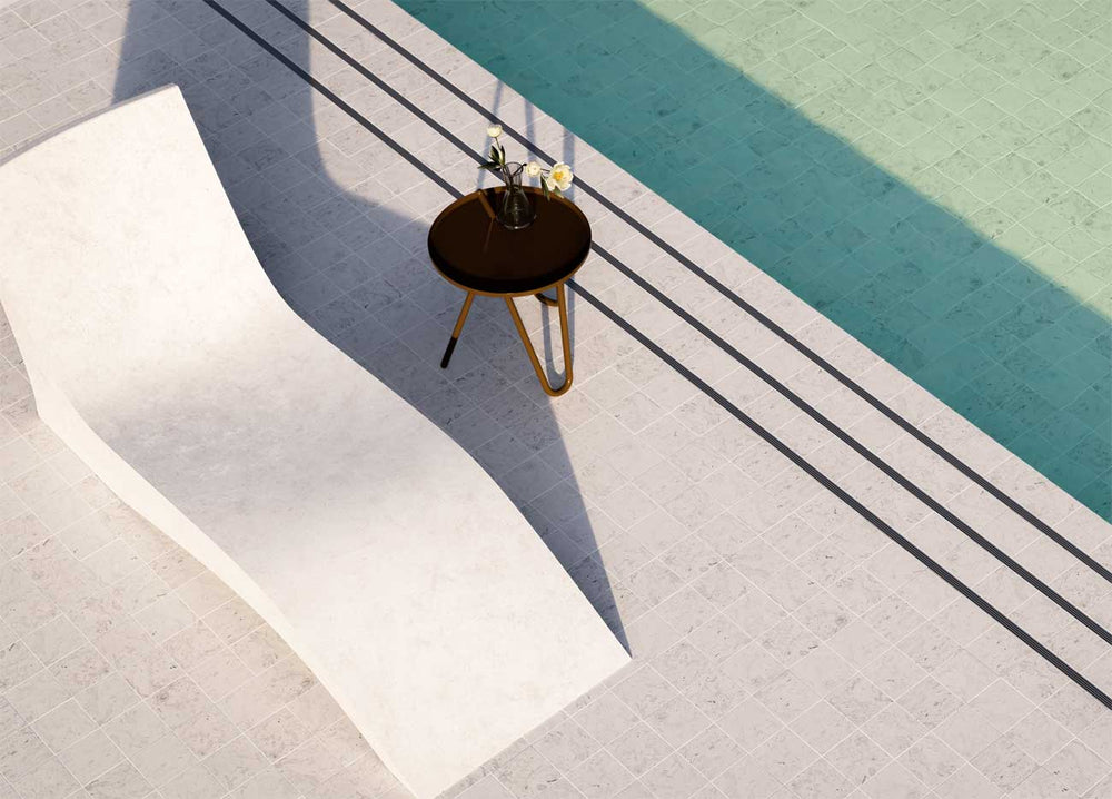 Cordoba Gray 6x6 Porcelain Pool Tile Installed on Floor