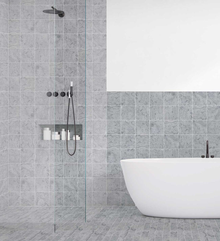 Cordoba Gray 6x6 Porcelain Pool Tile on Shower Walls