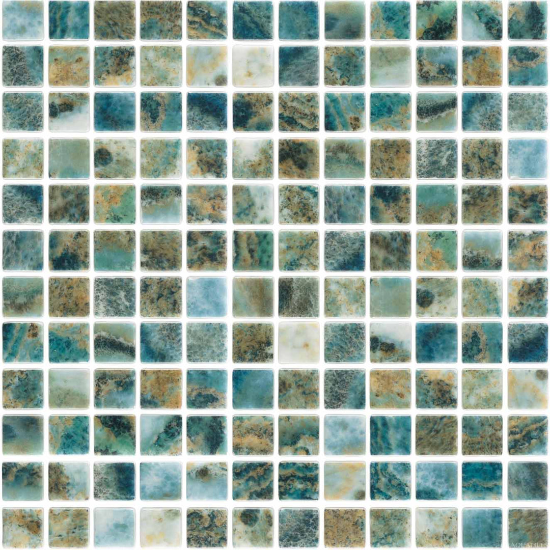 Creta Teal Mix 1x1 Glass Pool Tile