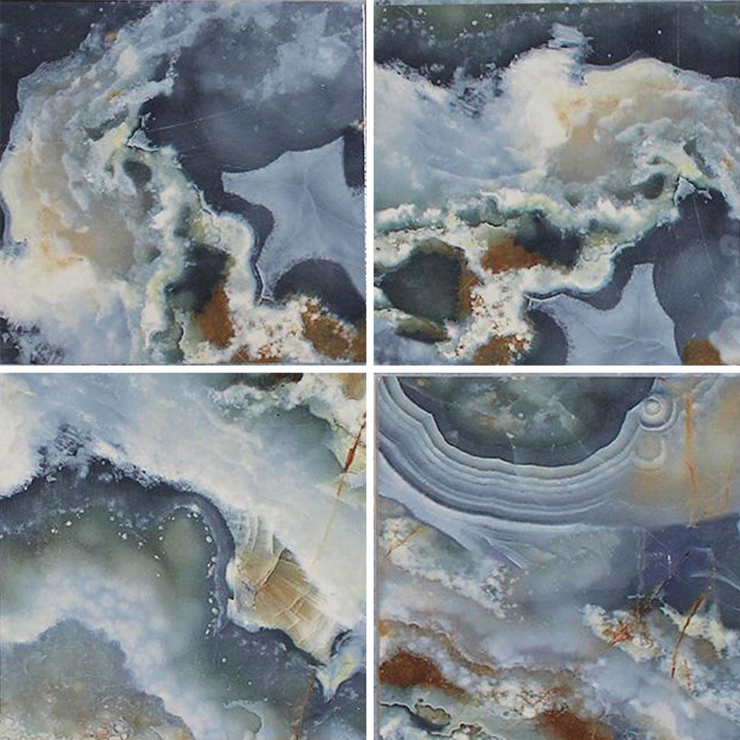 6x6 Aquatica Cross Series porcelain pool tile with layered blue and gray tones, natural stone inspired pattern, and subtle mineral accents for pools and spas