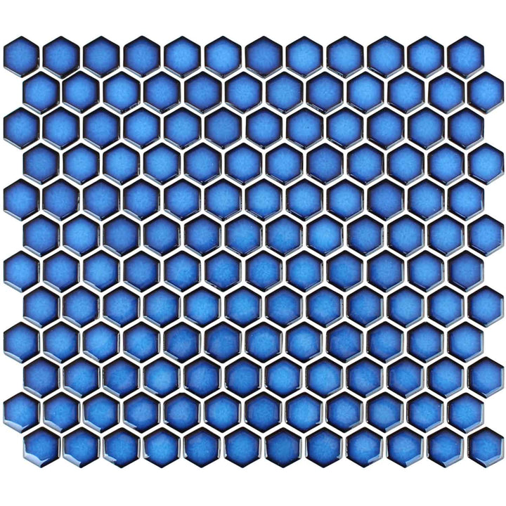 Crystal Blue Hexagon 1x1 Porcelain Tiles