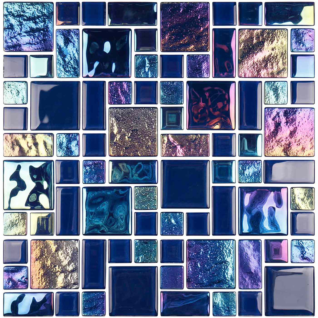 Elysium Dark Blue 1x2 Iridescent Glass Mix Mosaics Tiles