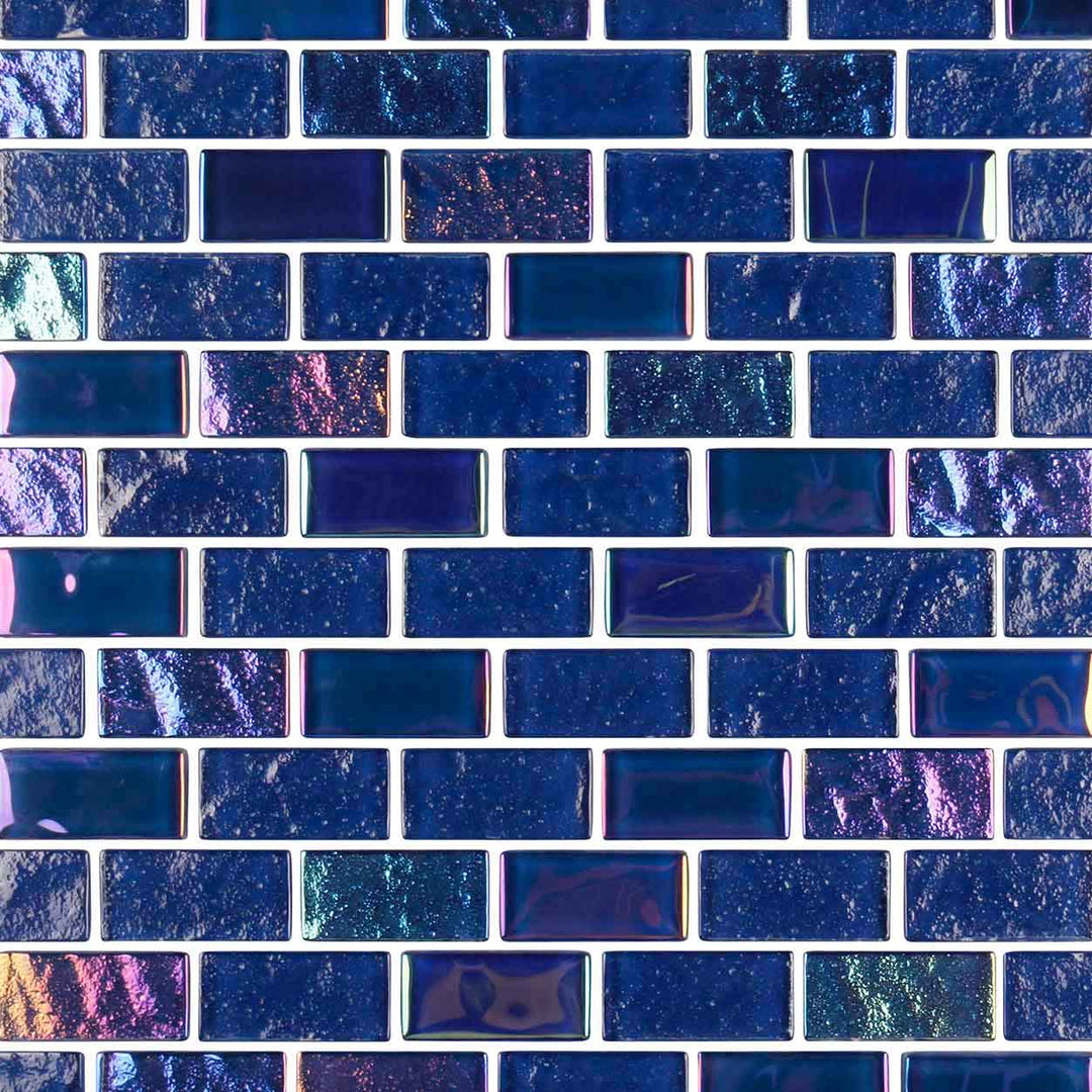 Elysium Dark Blue 1x2 Iridescent Glass Mosaics Tile