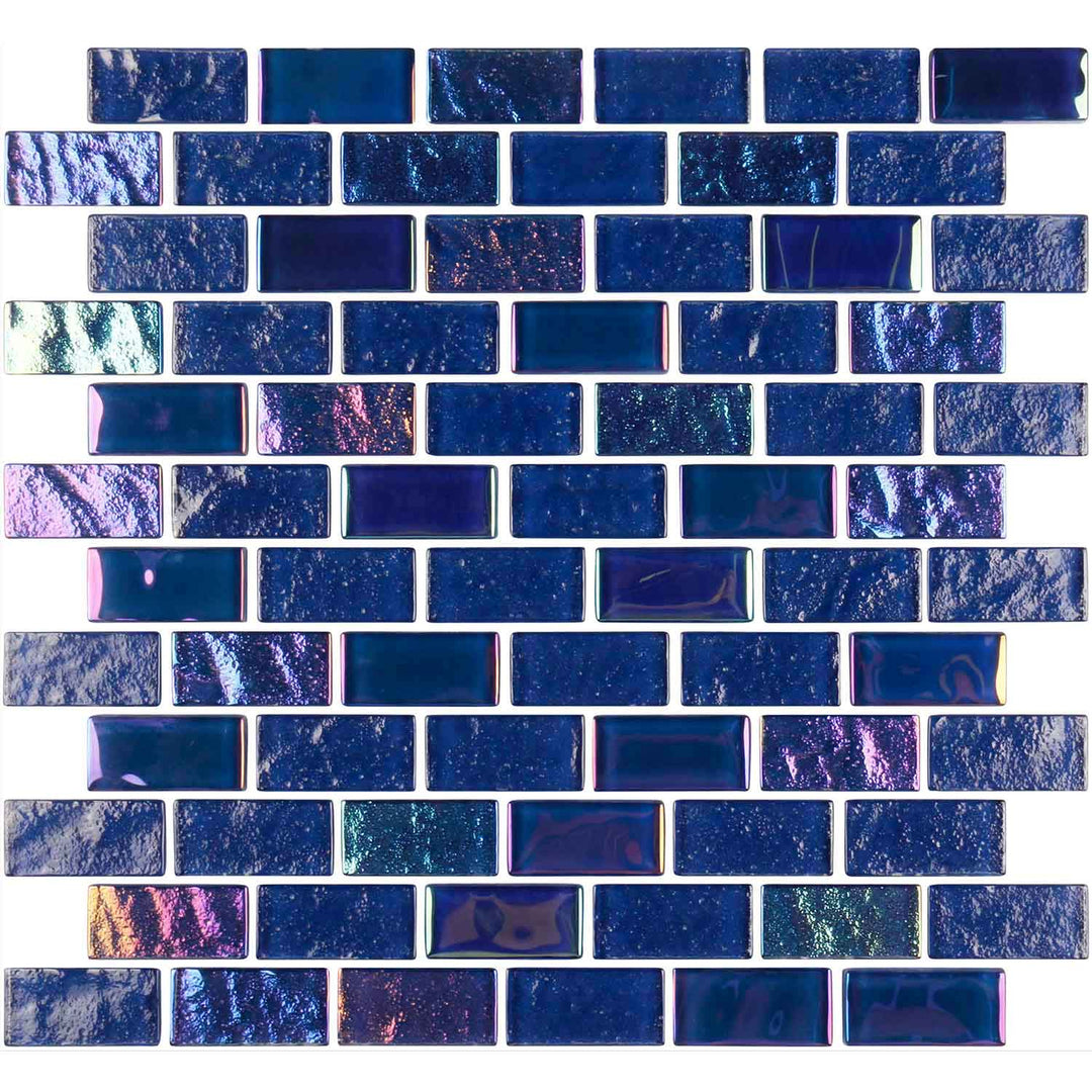 Elysium Dark Blue 1x2 Iridescent Glass Mosaics Tiles