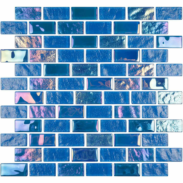 Elysium Turquoise 1x2 Iridescent Glass Mix Mosaic Tiles