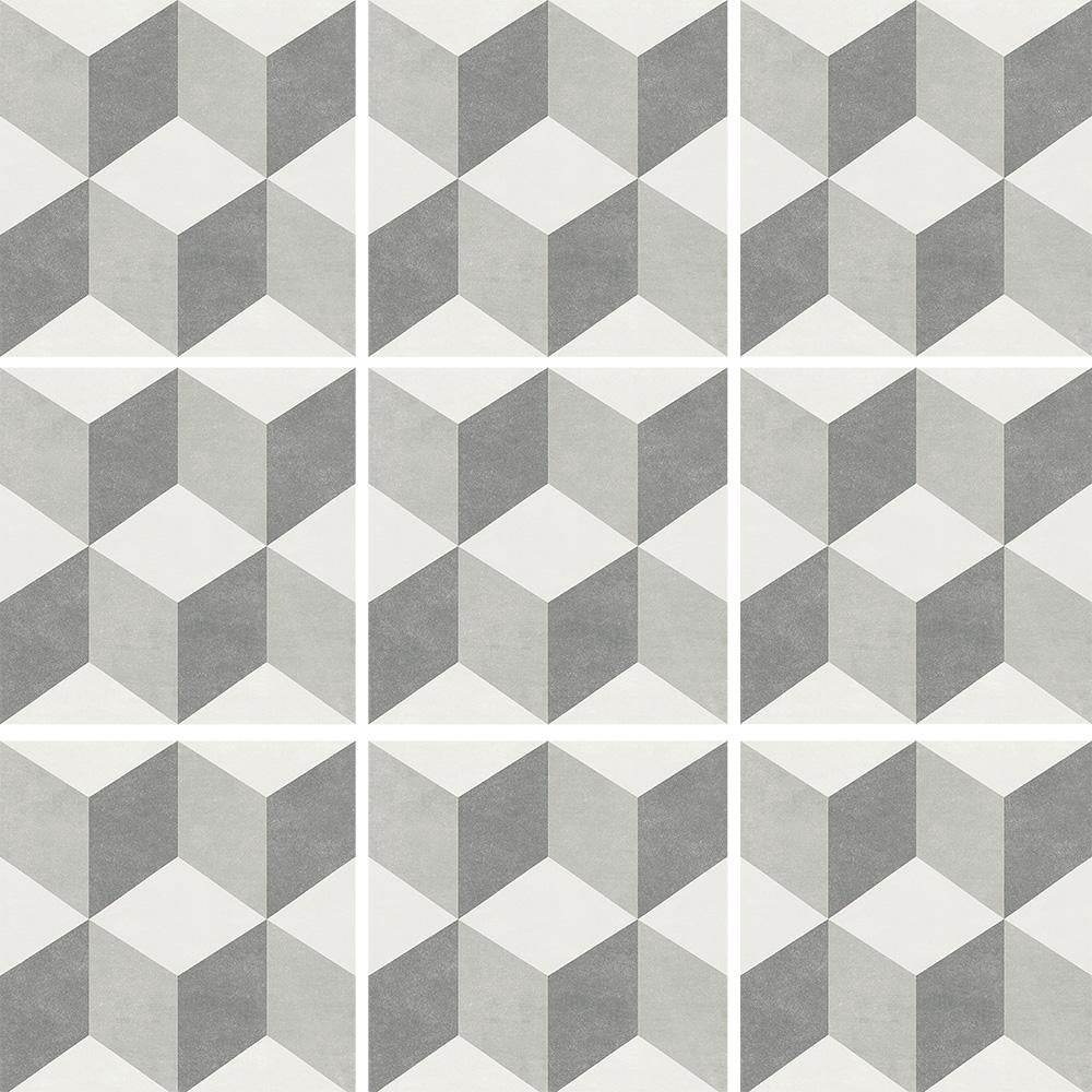 Geometric pattern of gray and white tiles
