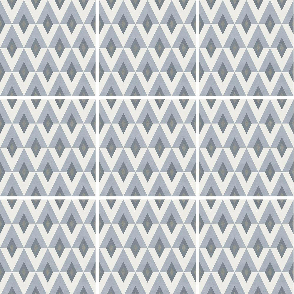 Geometric pattern of triangles in gray and white on a grid background