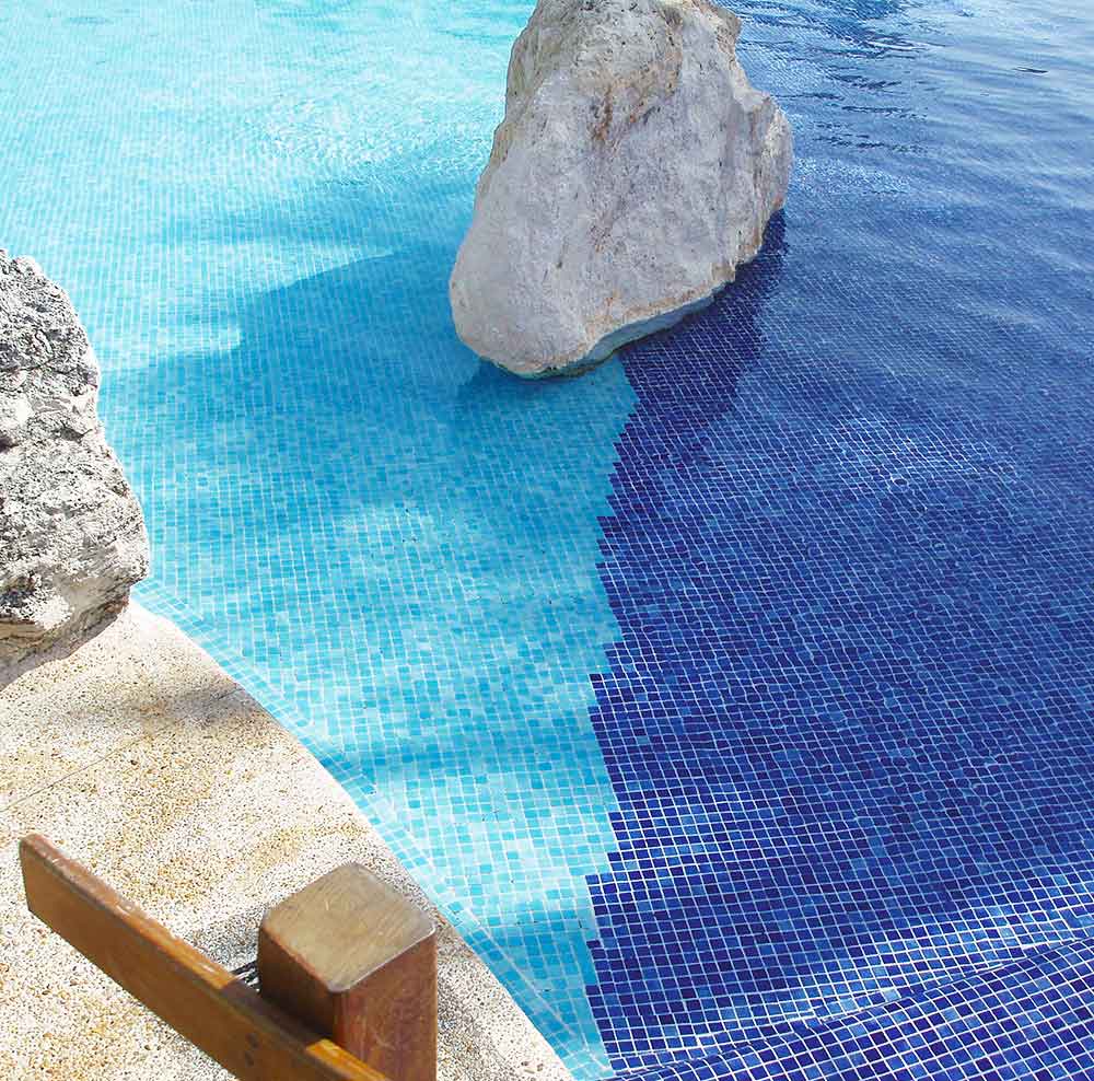 Fog Azul Blue All Tiled Pool with Glass Tile Anti-Slip