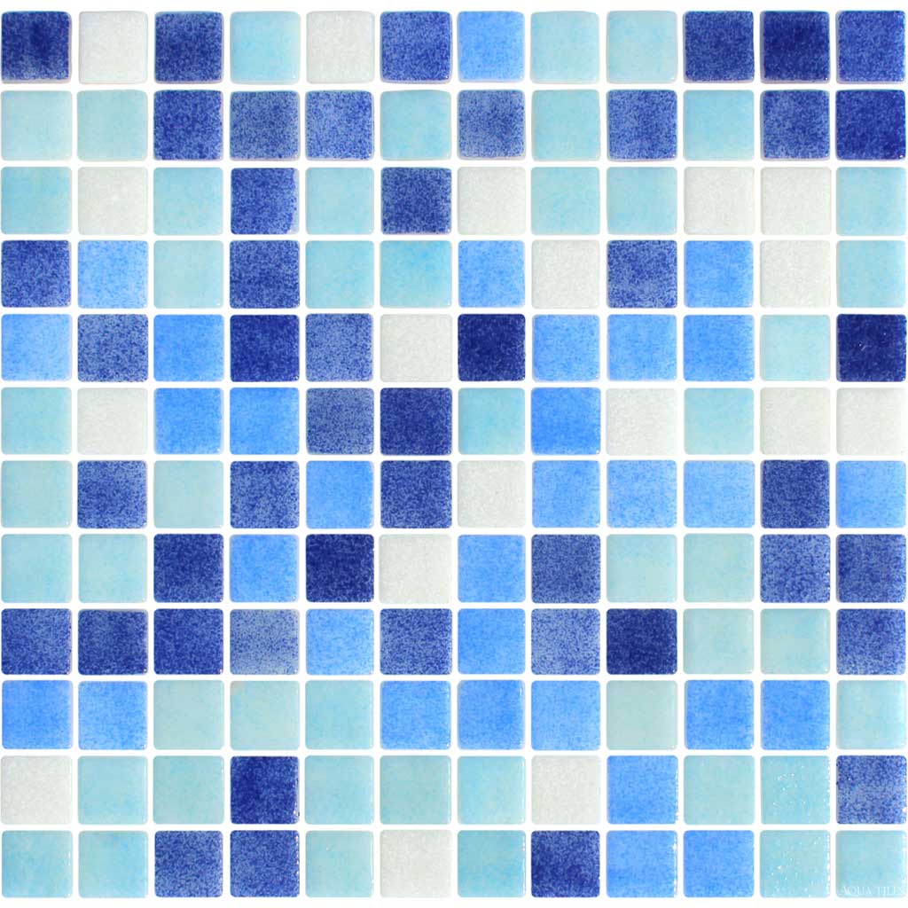 Fog Blue Blend 1x1 Glass Pool Tile
