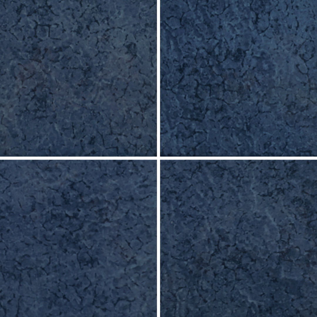 6x6 Aquatica Fusion II Series denim blue porcelain pool tile with textured stone inspired surface for pools, spas, and water features