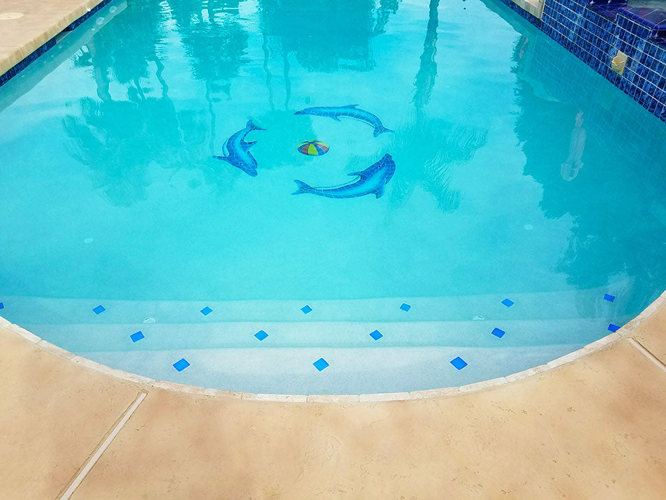 Fusion Sapphire Blue 2x2 Markers Installed on Pool Steps