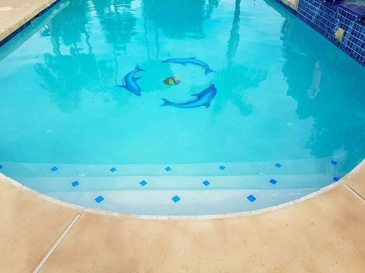 Fusion Sapphire Blue 2x2 Markers Installed on Pool Steps