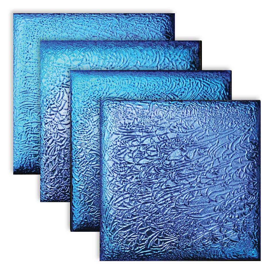 Set of four blue textured 2x2 step markers on a white background