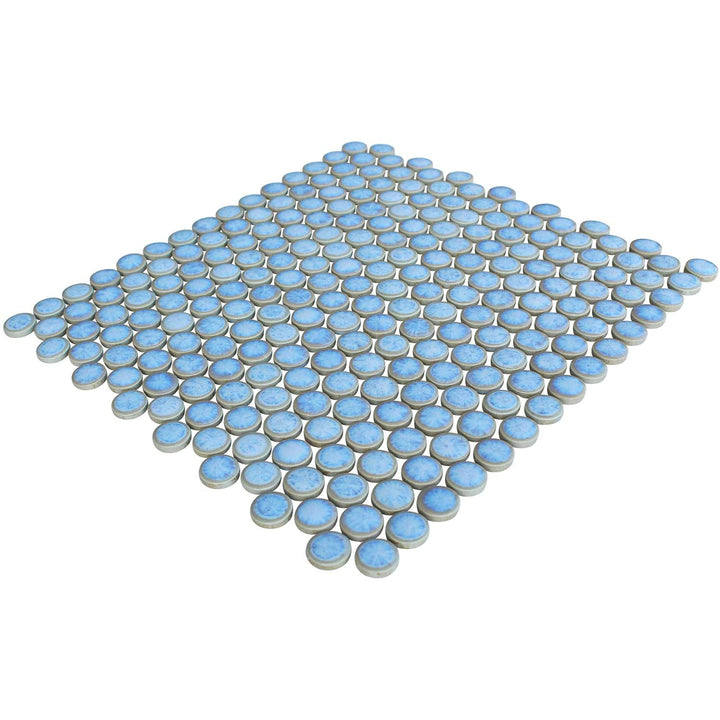 Glacier Blue Penny Round Porcelain Mosaic Tiles