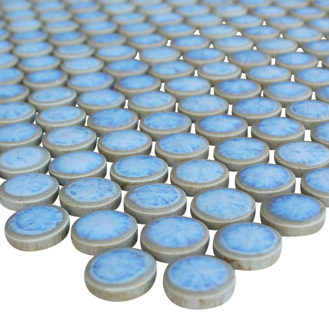 Glacier Blue Penny Round Porcelain Mosaic Wall Tiles