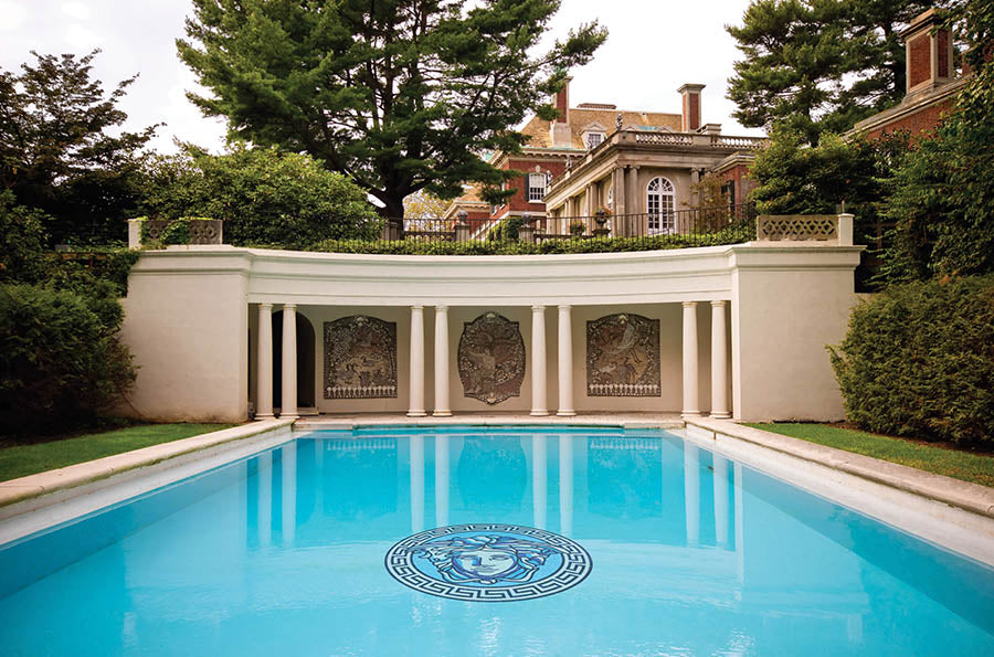Goddes Medallion Glass Pool Mosaic Installed on Bottom of Pool