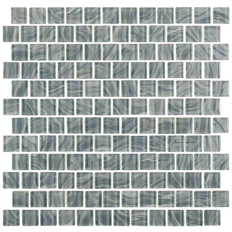 High Tide Gray 1x1 Waterline Glass Pool Tiles and Backsplash