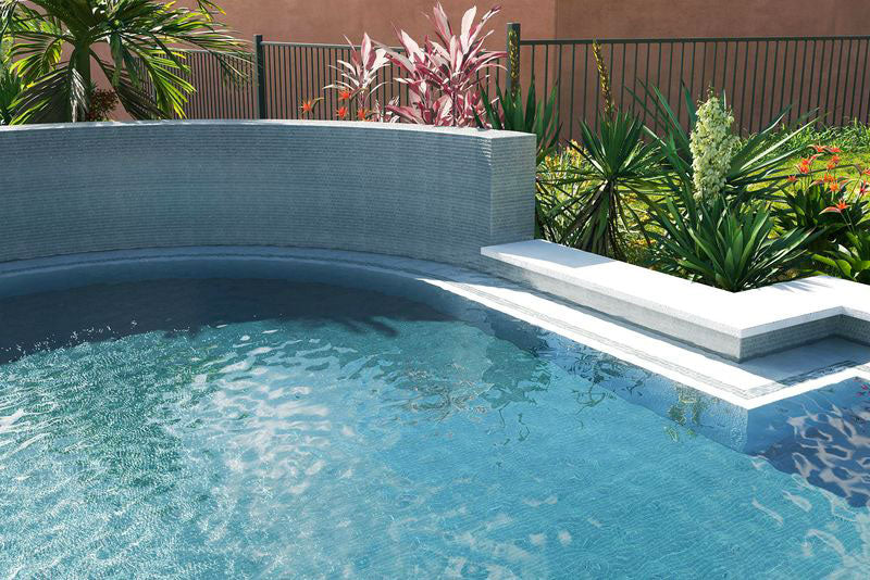 High Tide Gray 1x2 Glass Tile Around Pool Walls