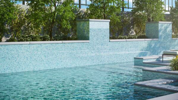 High Tide Sky Blue 1x1 Glass Tile Around Pool Walls